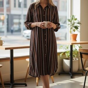 Karl Lagerfeld Women Size 10 Striped Shirt Dress No Belt